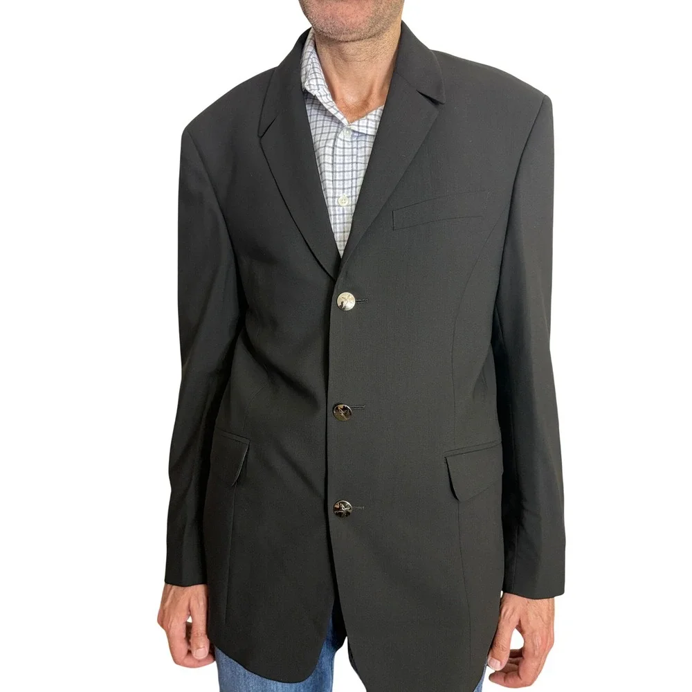 Thierry Mugler Vintage Mens Black Wool Blazer Star Button Made in Italy Size 52